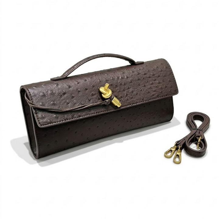 THE KNOT FLAP CLUTCH - Ostrich Embossed