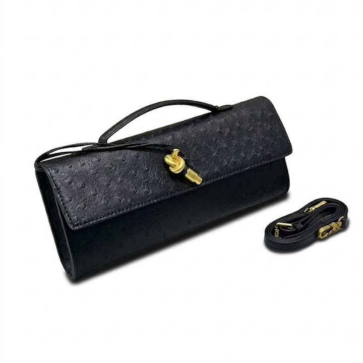 THE KNOT FLAP CLUTCH - Ostrich Embossed