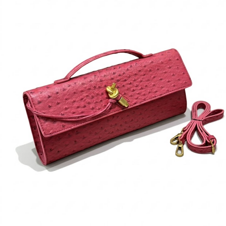 THE KNOT FLAP CLUTCH - Ostrich Embossed