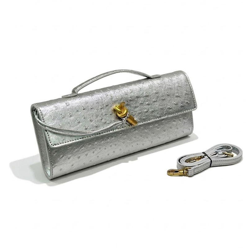 THE KNOT FLAP CLUTCH - Ostrich Embossed