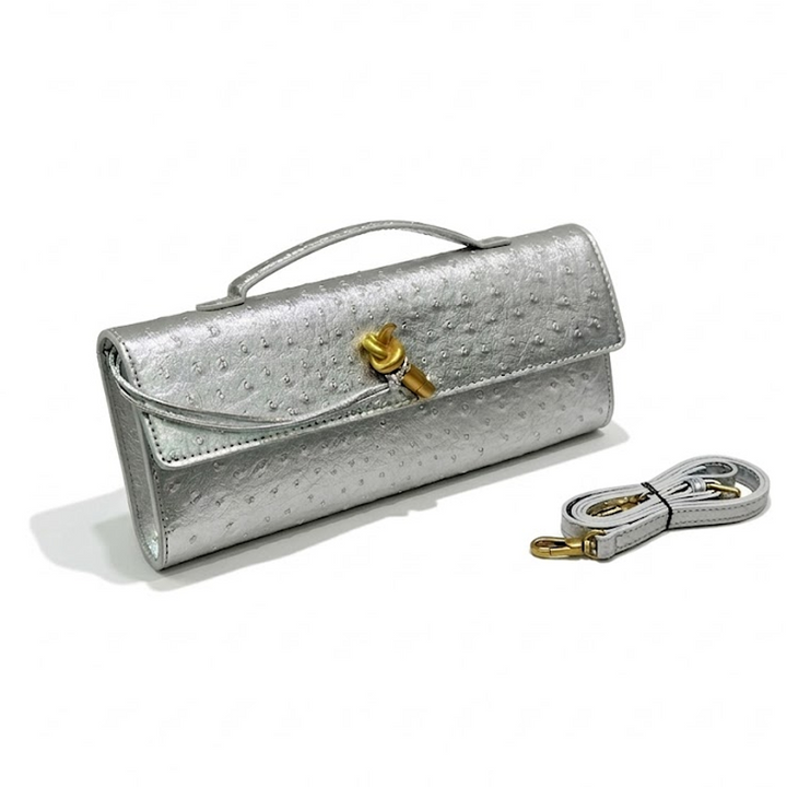 THE KNOT FLAP CLUTCH - Ostrich Embossed