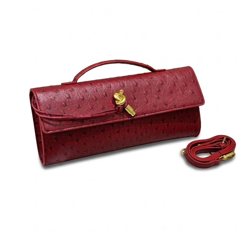 THE KNOT FLAP CLUTCH - Ostrich Embossed