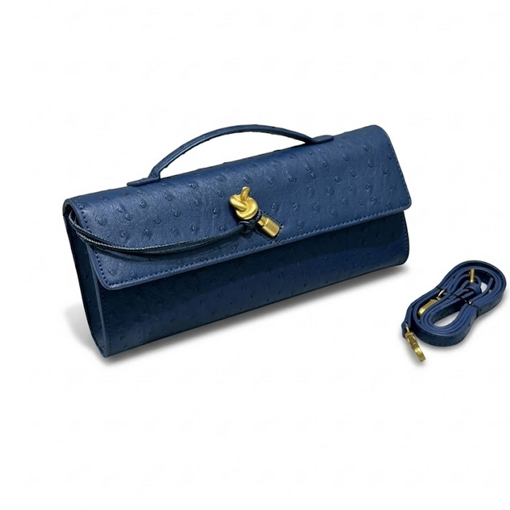 THE KNOT FLAP CLUTCH - Ostrich Embossed
