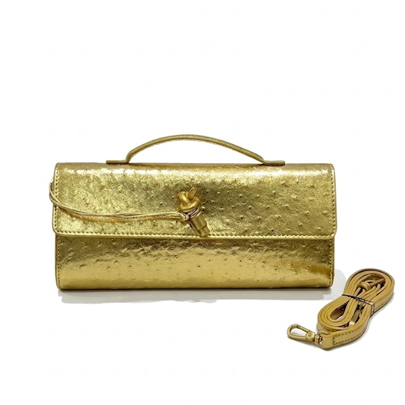 THE KNOT FLAP CLUTCH - Ostrich Embossed