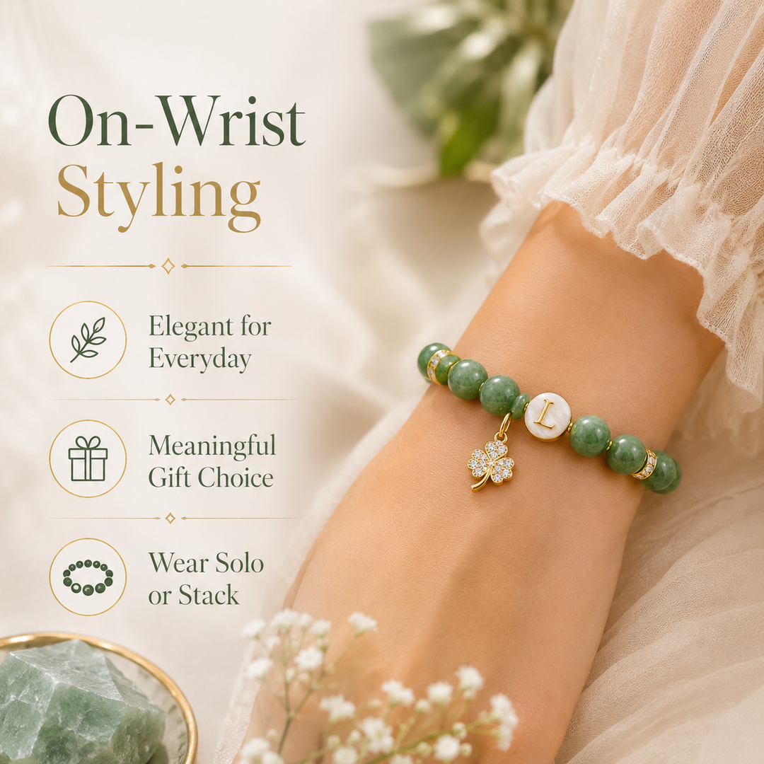 Green Aventurine Initial Bracelet – Luck & Growth Energy