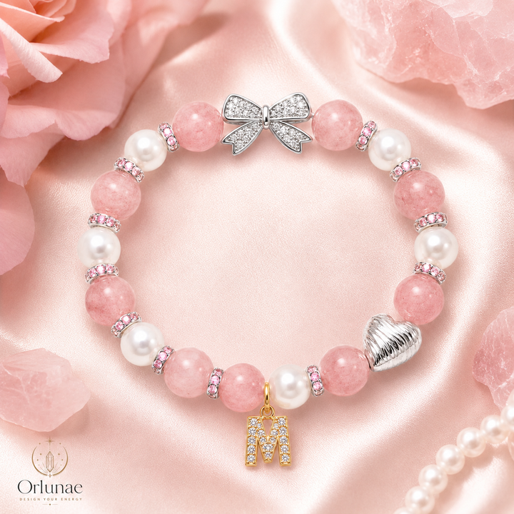Rose Quartz Pearl Initial Bracelet – Gentle Love & Sweet Elegance Energy