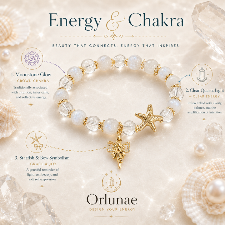 White Moonstone Clear Quartz Starfish Bracelet – Purity & Ocean Light Energy