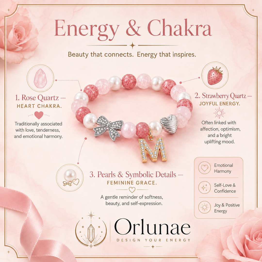 Pink Rose Quartz Strawberry Crystal Initial Bracelet – Love & Sweet Energy