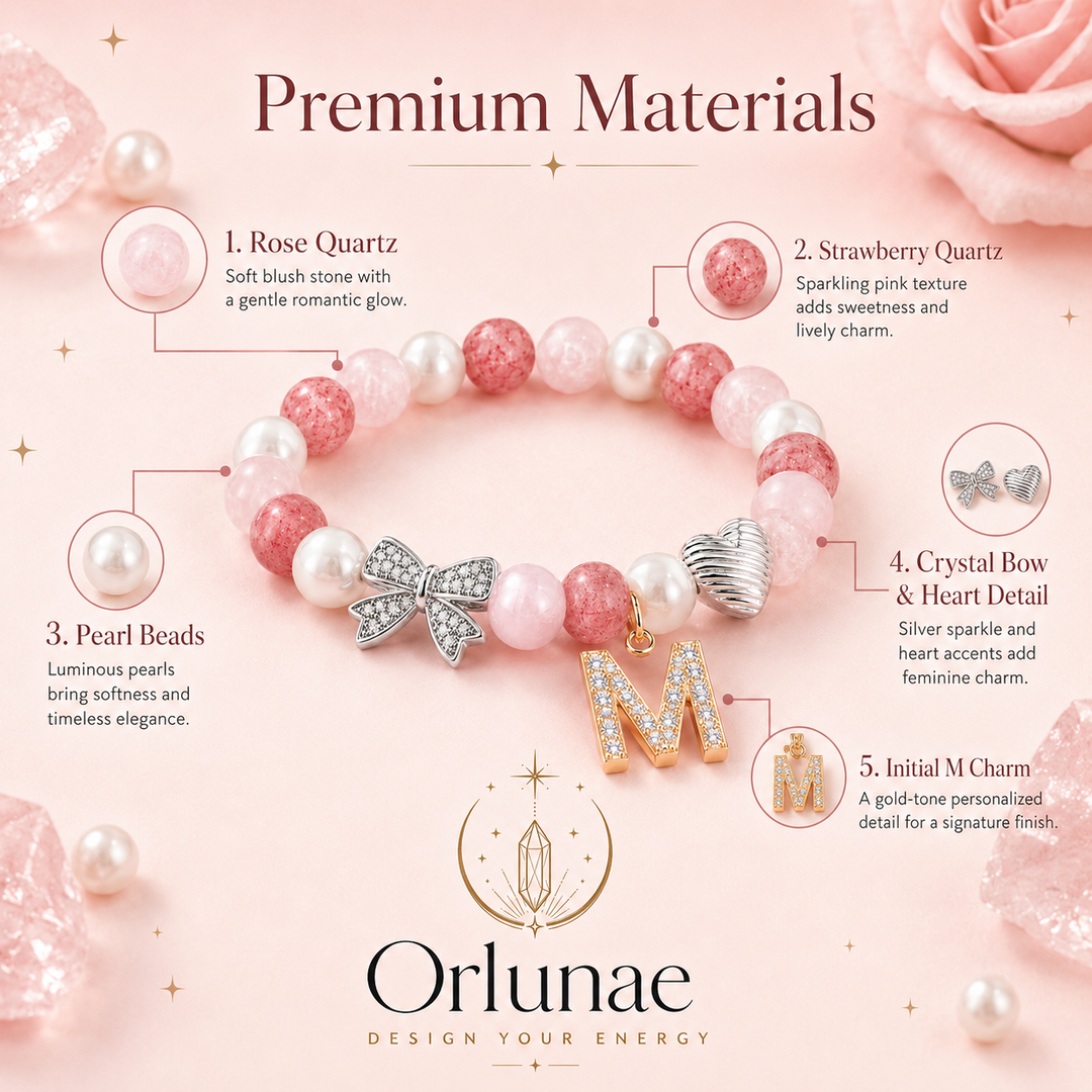 Pink Rose Quartz Strawberry Crystal Initial Bracelet – Love & Sweet Energy