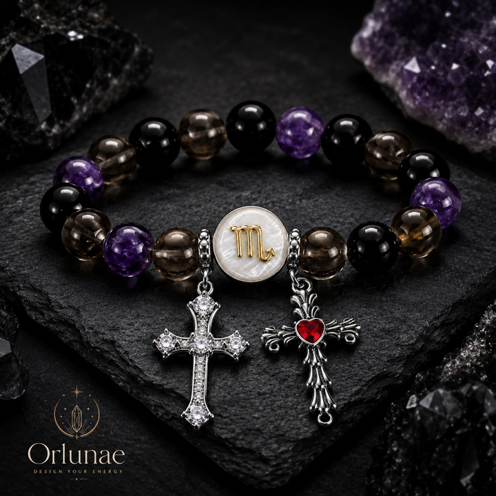 Scorpio Obsidian Amethyst Crystal Bracelet – Protection & Deep Intuition Energy