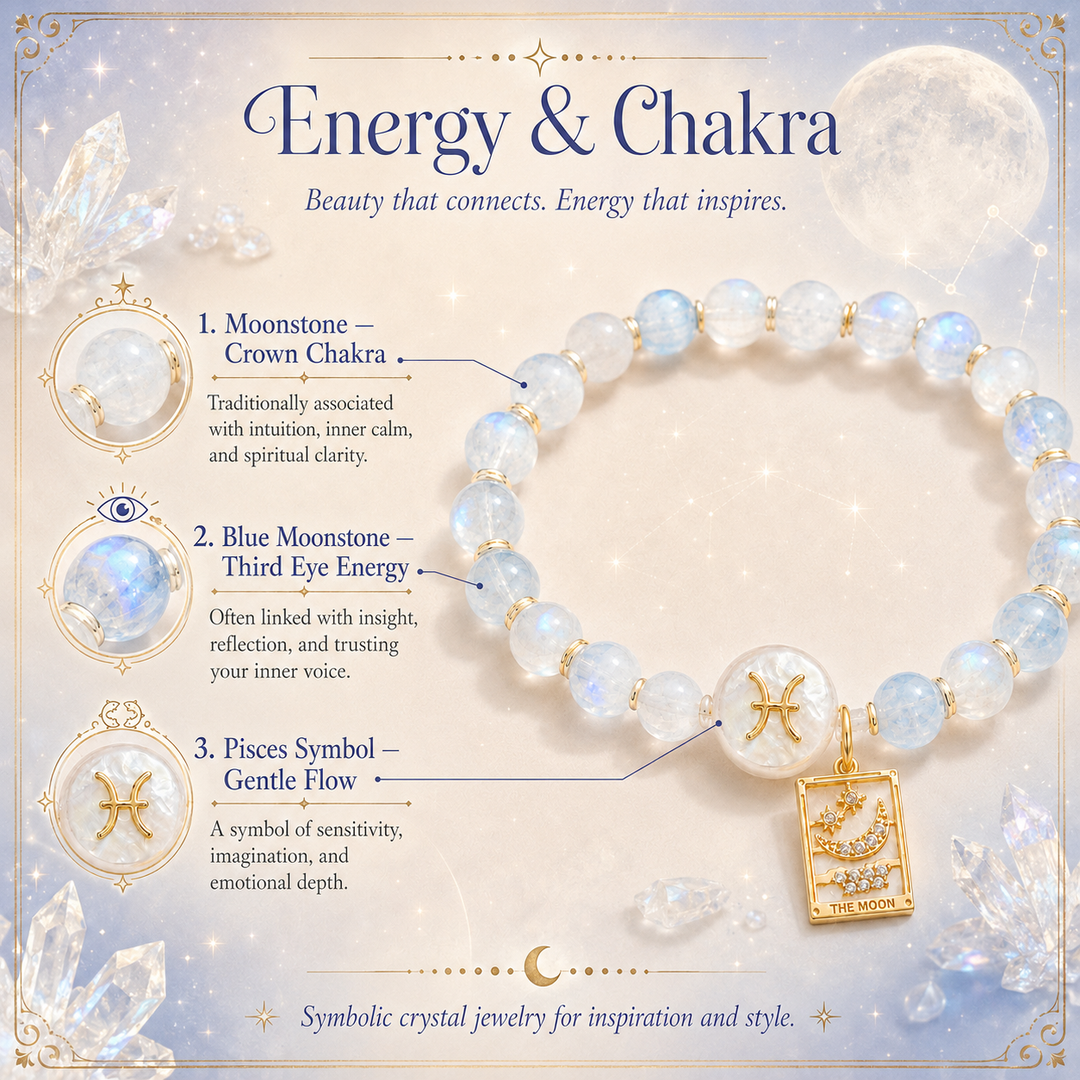 Pisces Moonstone Crystal Bracelet – Dream & Intuition Energy
