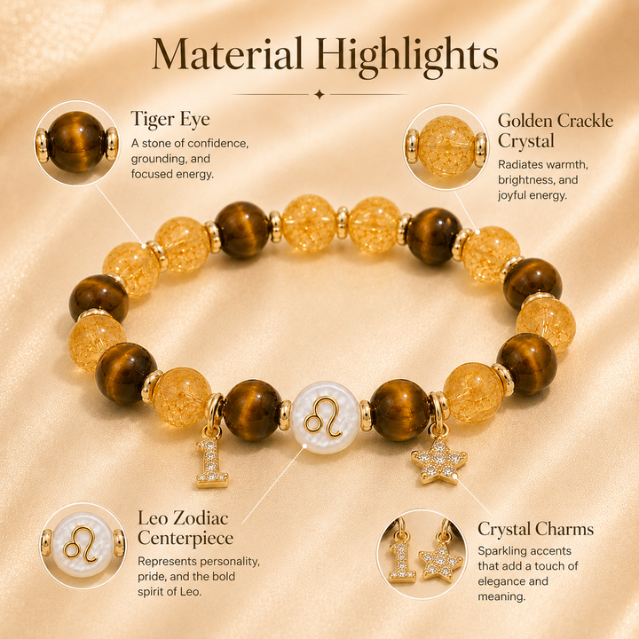 Leo Tiger's Eye & Citrine Crystal Bracelet – Confidence & Radiance Energy